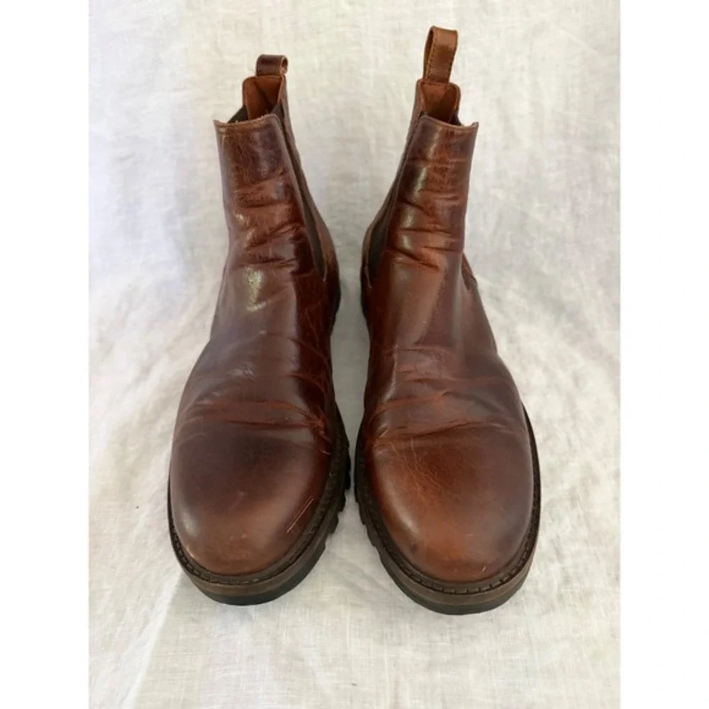Patina Chelsea Boots Men Brown Leather Lug Sole Pull‎ On Ankle Boot 37